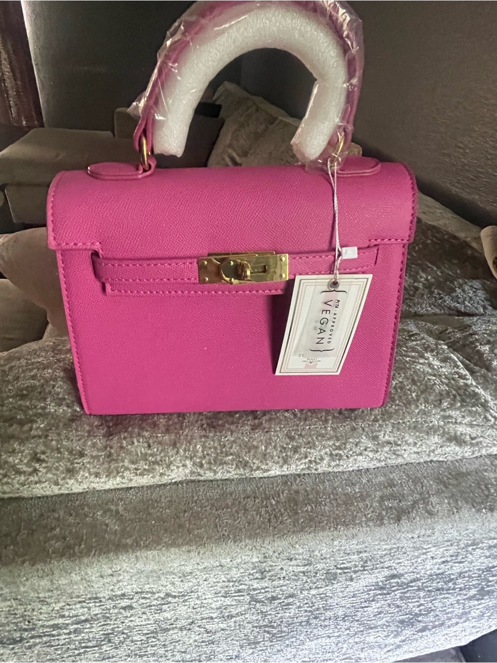 Vegan Structured Top-Handle Tote in Bright Pink